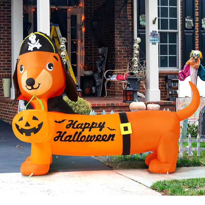 GOOSH 5 FT Halloween Inflatables Outdoor Decorations - Halloween Dog Blow Up Dachshund Inflatable with Build-in LEDs Pumpkin for Decpr Party Indoor Outdoor Yard Garden Lawn - Image 2